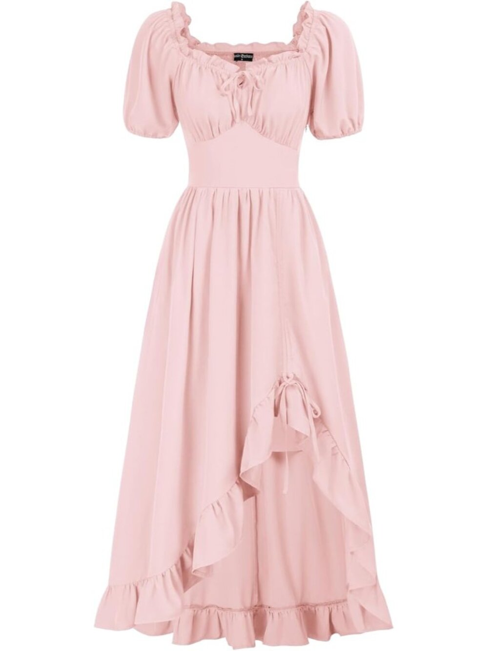 Women's Pink Cottage Core Corset Ruffle With Pockets Costume Maxi Dress